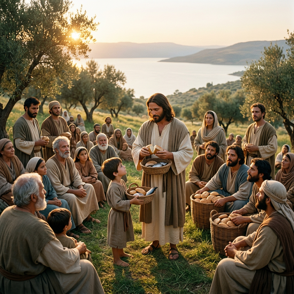 Loaves and fishes miracle expressing compassion